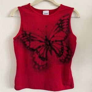Fila Red Tank Top with Black Butterfly Design